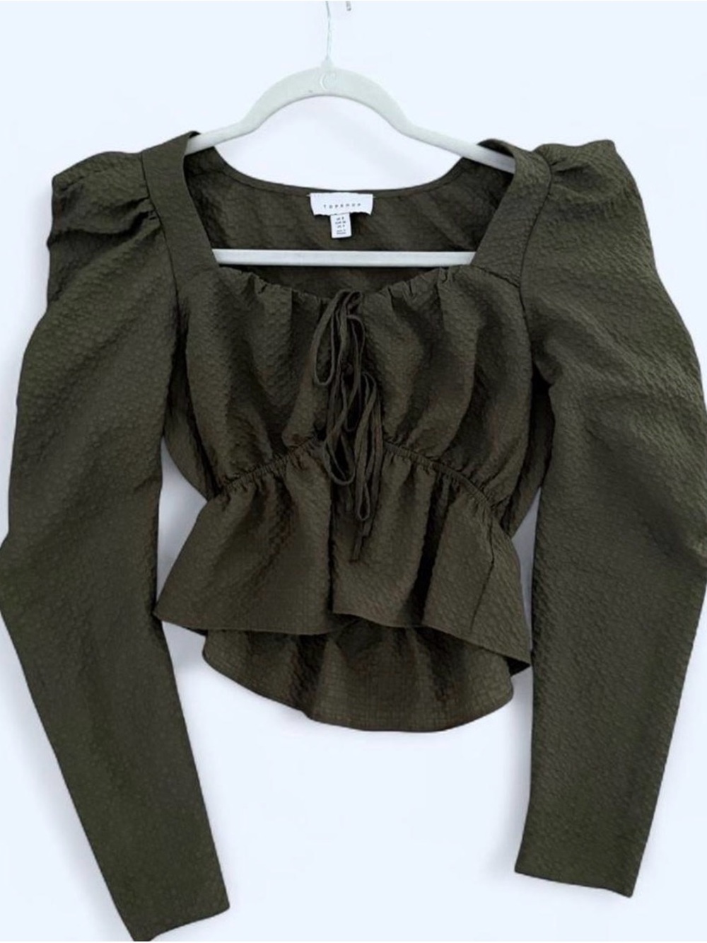 Top Shop Olive Green Peplum Tie-Front Blouse
